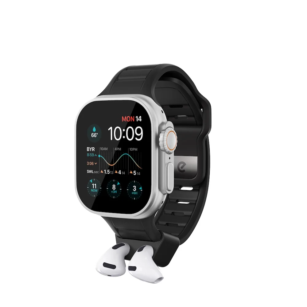 Keybudz Sync+ Series FKM Apple Watch Strap and AirPods Dock - Carbon Black (Large) - Image 3