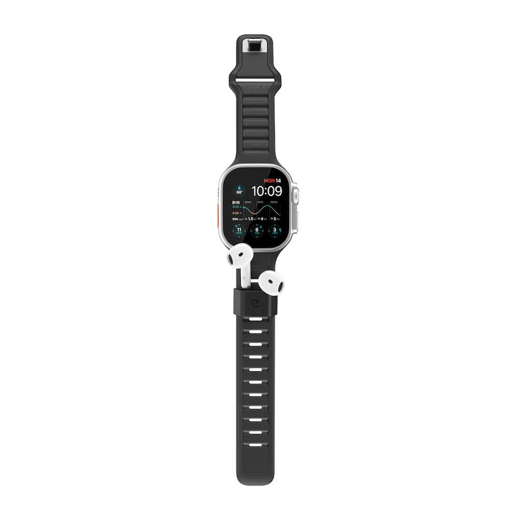 Keybudz Sync+ Series FKM Apple Watch Strap and AirPods Dock - Carbon Black (Large) - Image 4