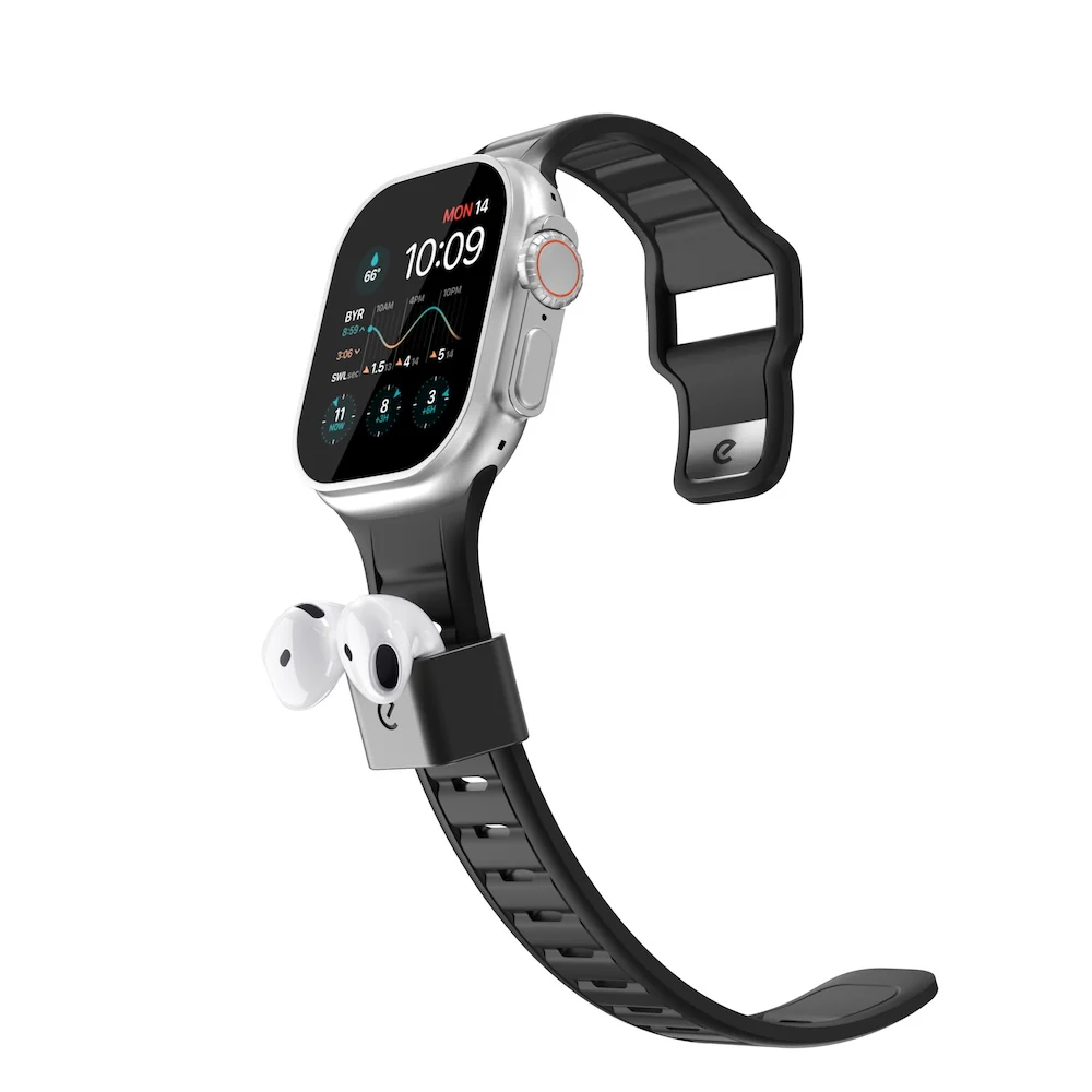 Keybudz Sync+ Series FKM Apple Watch Strap and AirPods Dock - Carbon Black (Large) - Image 5