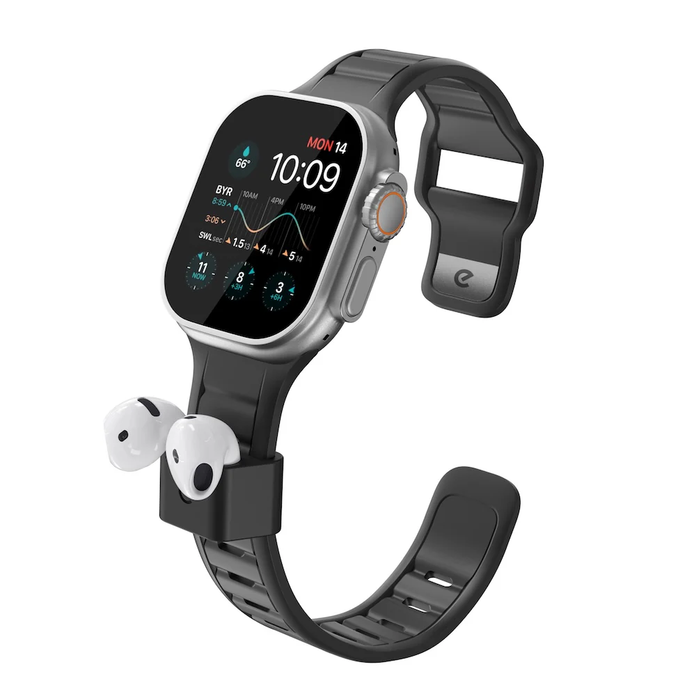 Keybudz Sync+ Series FKM Apple Watch Strap and AirPods Dock - Carbon Black (Large) - Image 7