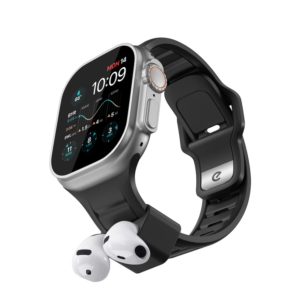 Keybudz Sync+ Series FKM Apple Watch Strap and AirPods Dock - Carbon Black (Large) - Image 8