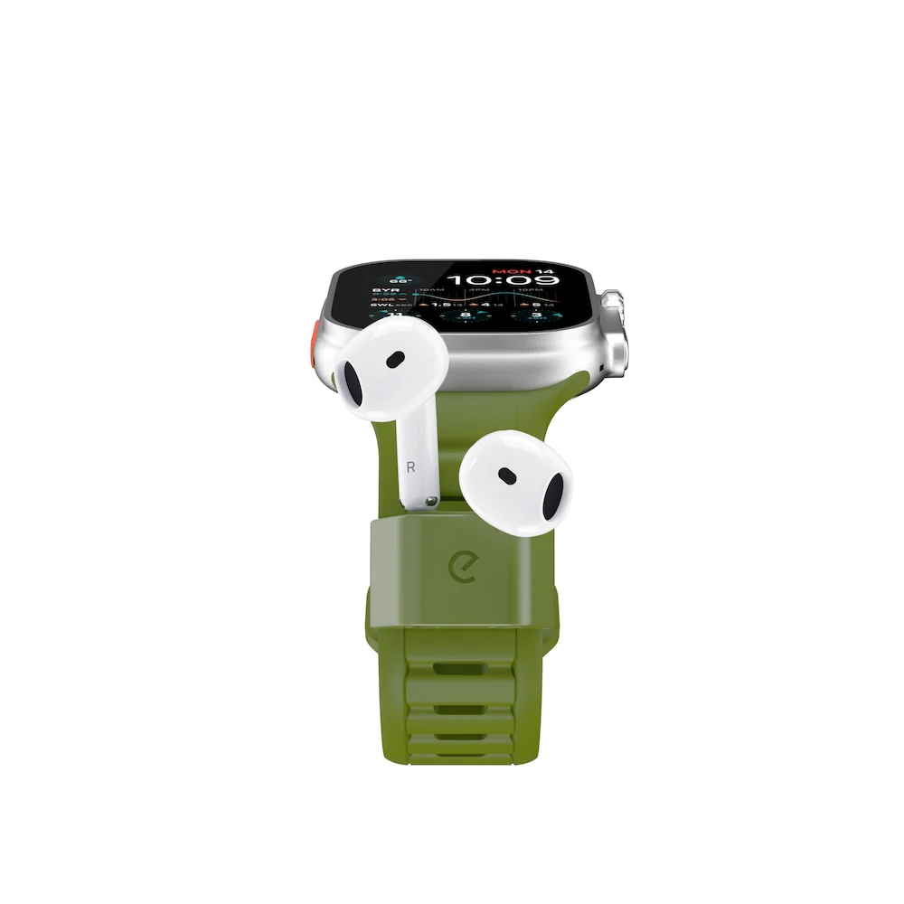 Keybudz Sync+ Series FKM Apple Watch Strap and AirPods Dock - Forest Green (Large) - Image 2