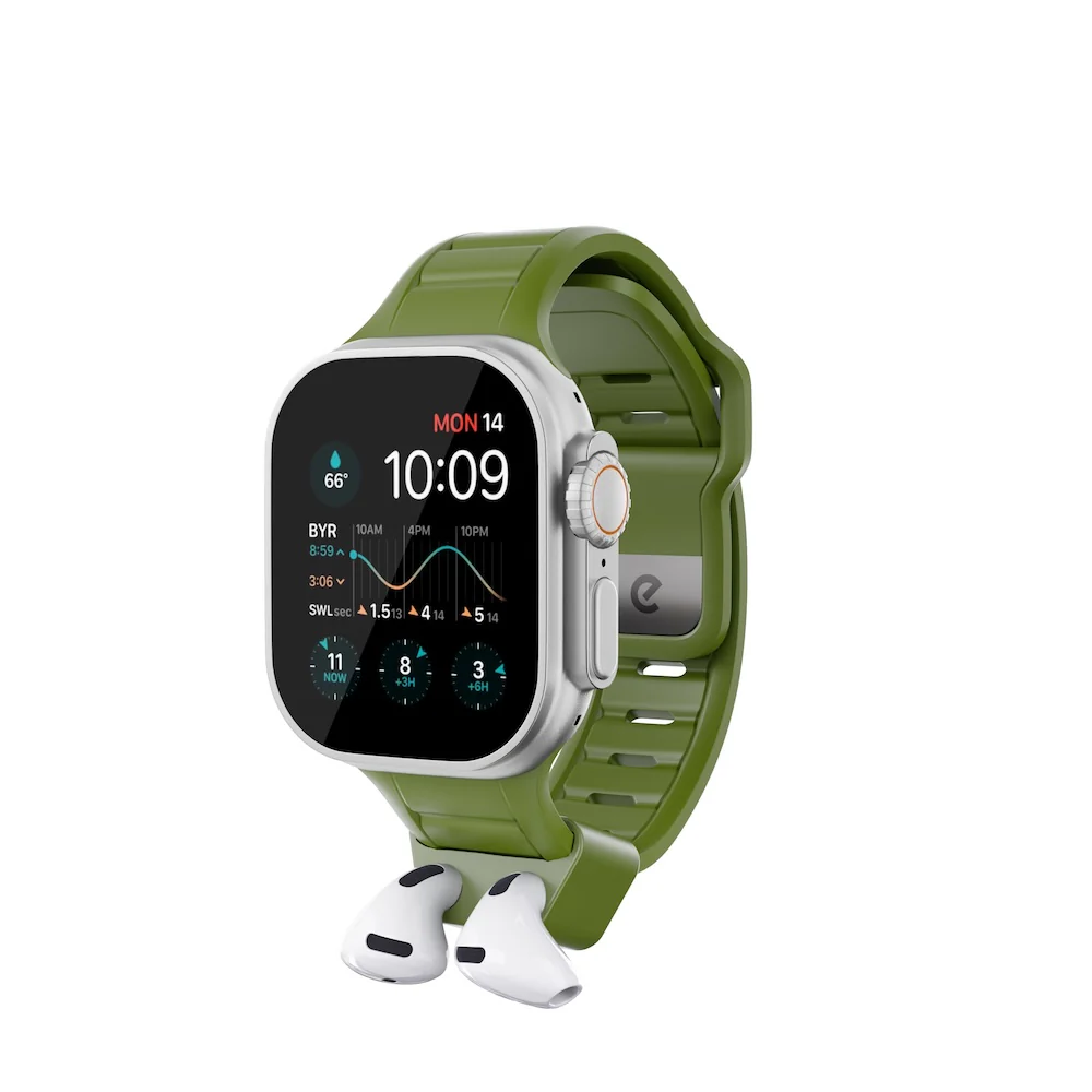 Keybudz Sync+ Series FKM Apple Watch Strap and AirPods Dock - Forest Green (Large) - Image 3