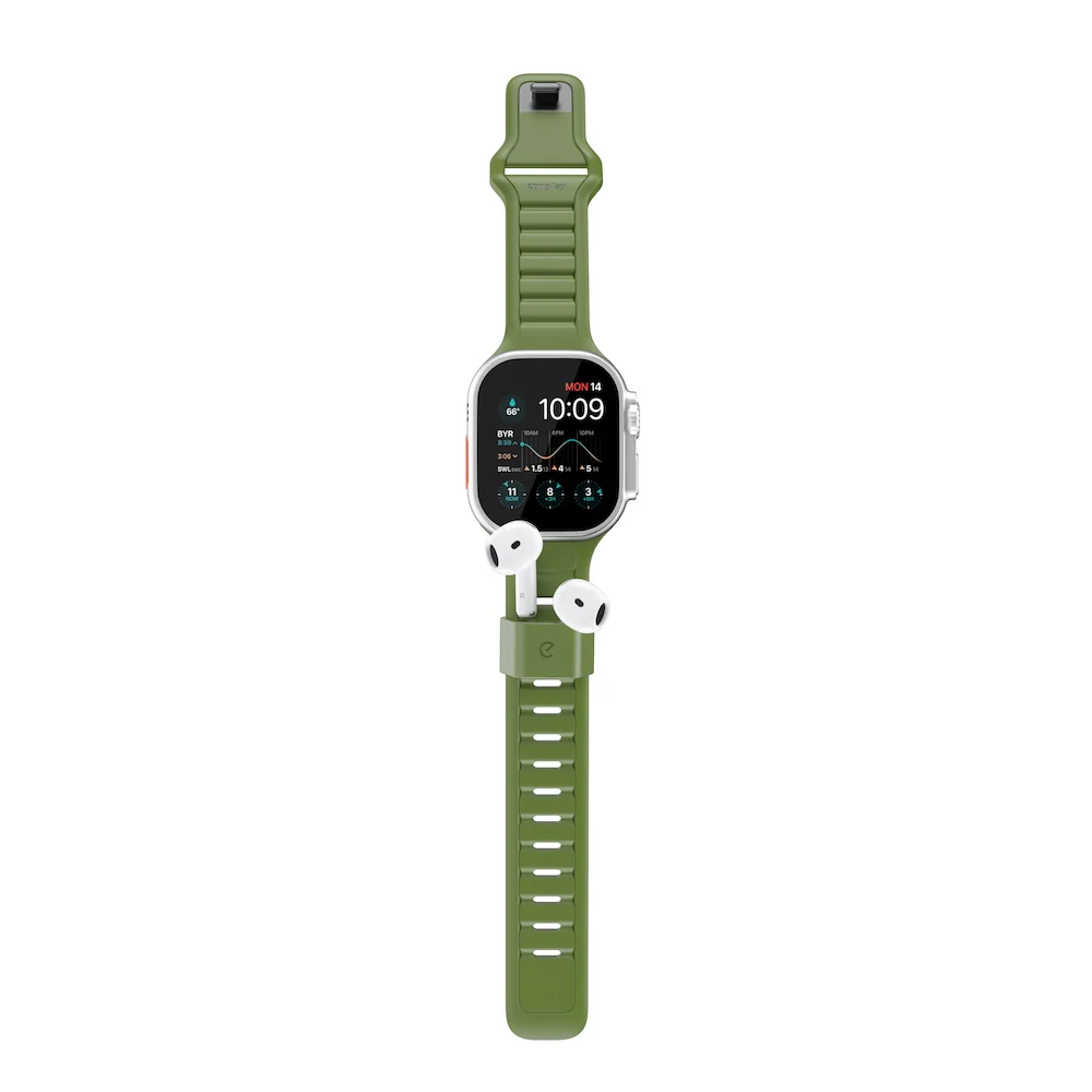Keybudz Sync+ Series FKM Apple Watch Strap and AirPods Dock - Forest Green (Large) - Image 4