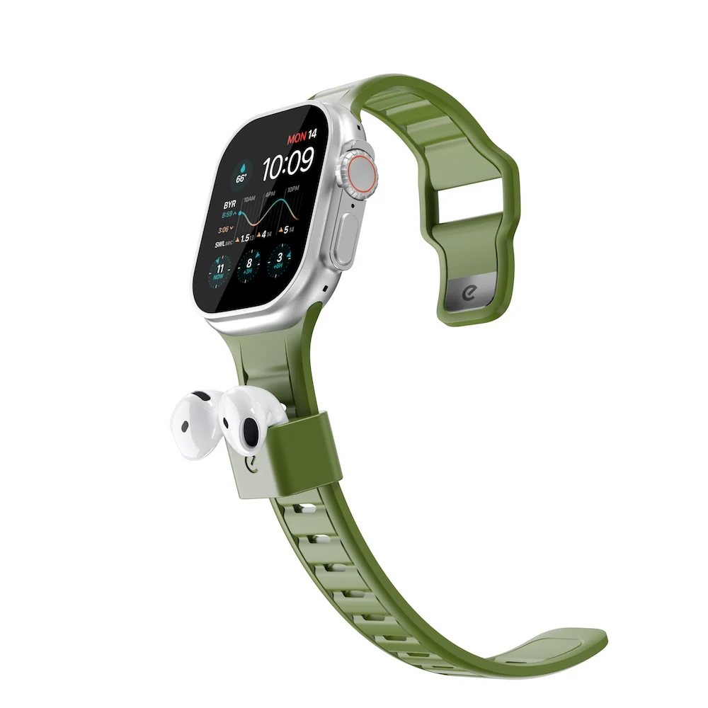 Keybudz Sync+ Series FKM Apple Watch Strap and AirPods Dock - Forest Green (Large) - Image 5