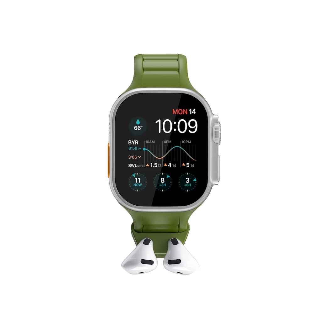 Keybudz Sync+ Series FKM Apple Watch Strap and AirPods Dock - Forest Green (Large) - Image 6