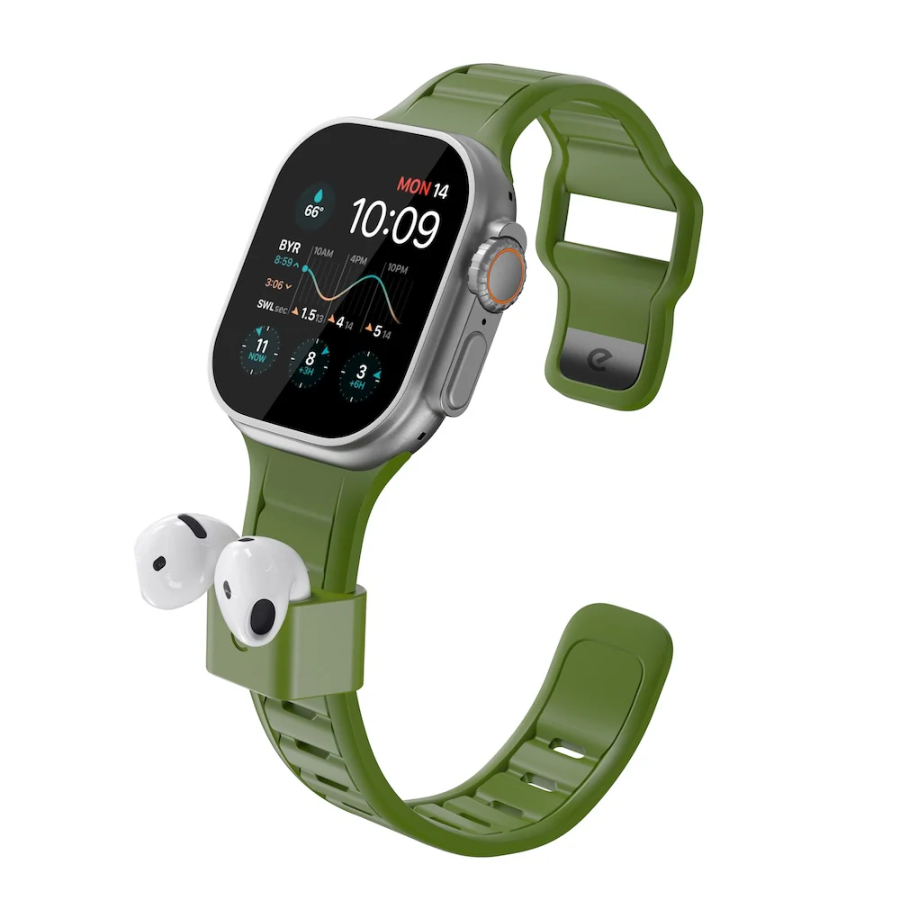 Keybudz Sync+ Series FKM Apple Watch Strap and AirPods Dock - Forest Green (Large) - Image 7