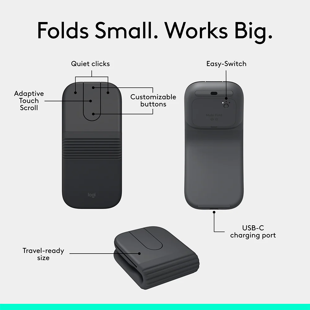 Logitech Mobi Fold Ultra Portable Wireless Mouse Graphite - Image 3