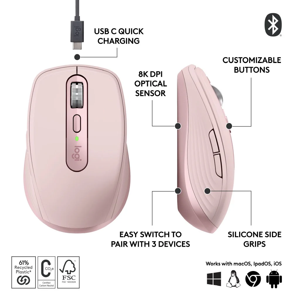 Logitech MX Anywhere 3S Wireless Mouse Rose - Image 8