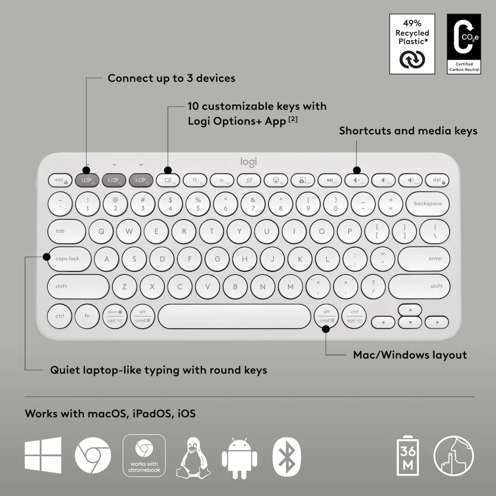 Logitech Pebble Keys 2 K380s Tonal White - Image 6