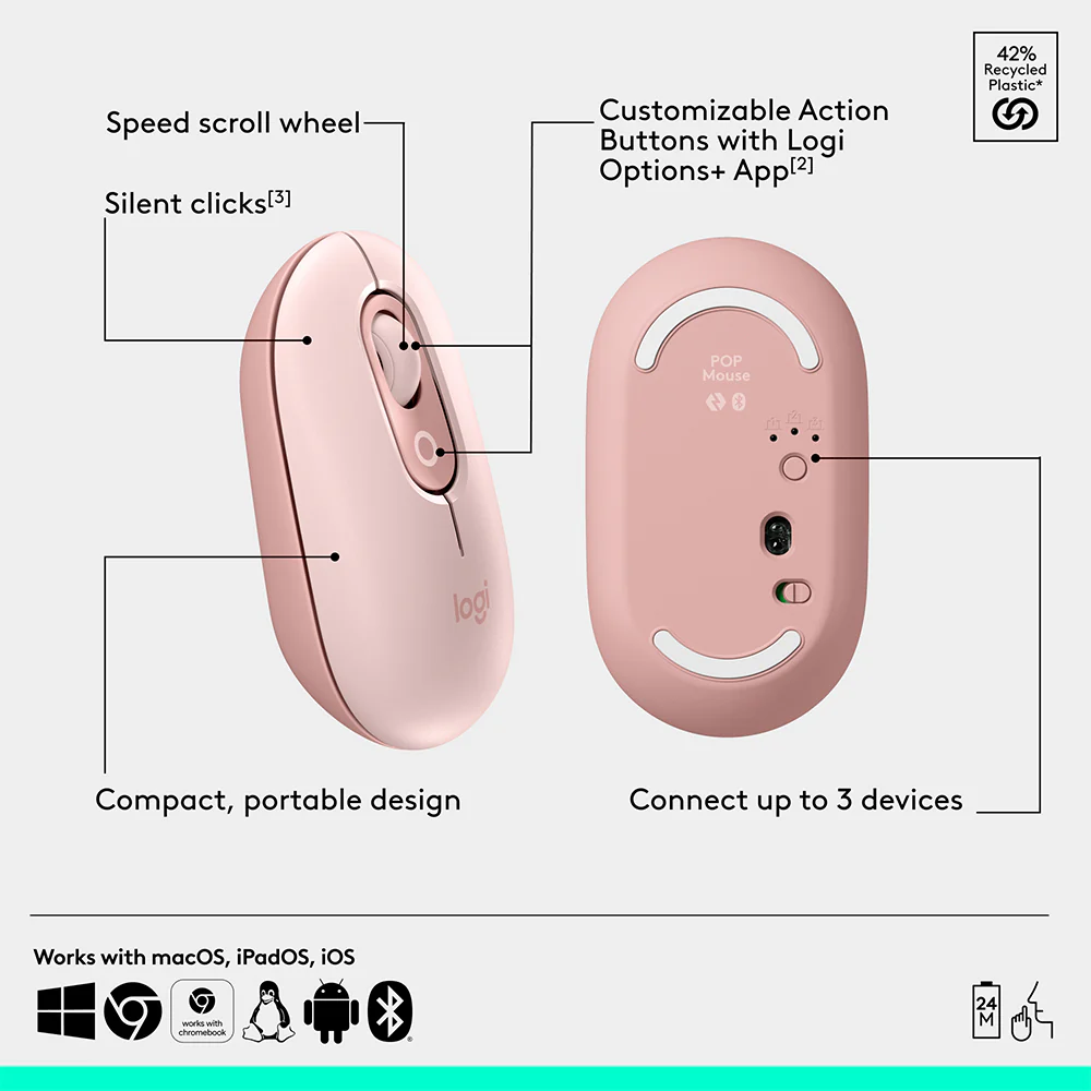 Logitech POP Mouse with Emoji - Rose - Image 6