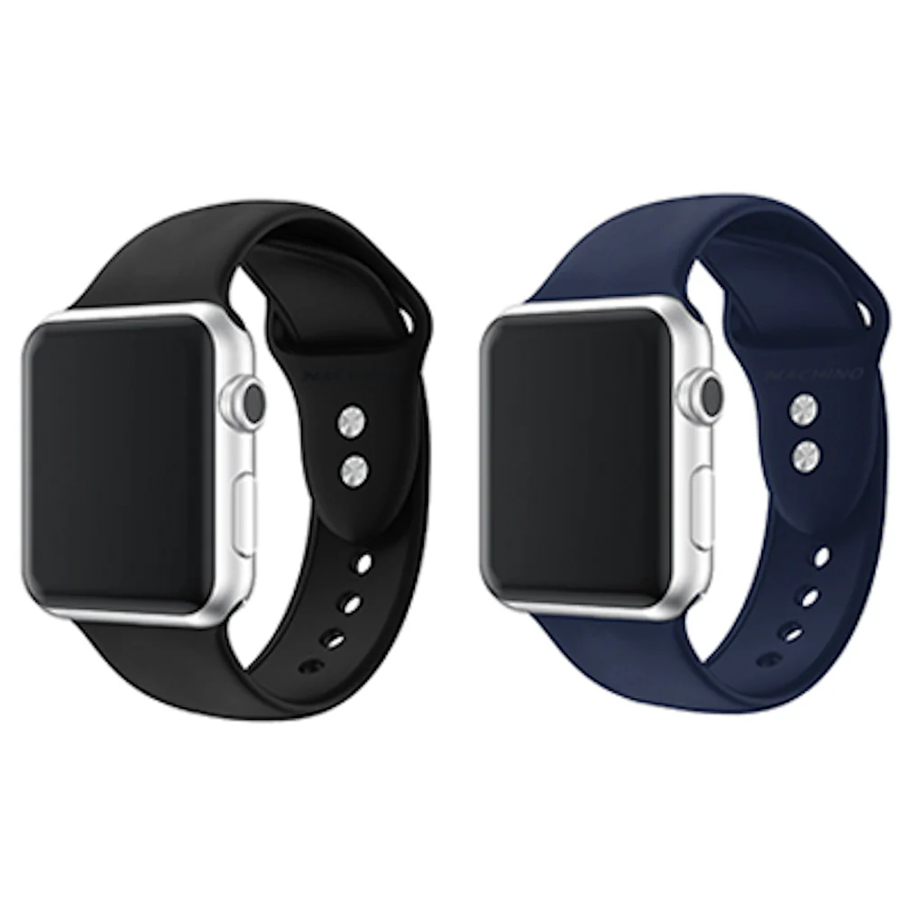 MACHINO Silicone Strap (2pcs Pack) for Apple Watch 42/44/45/49 - Black & Navy