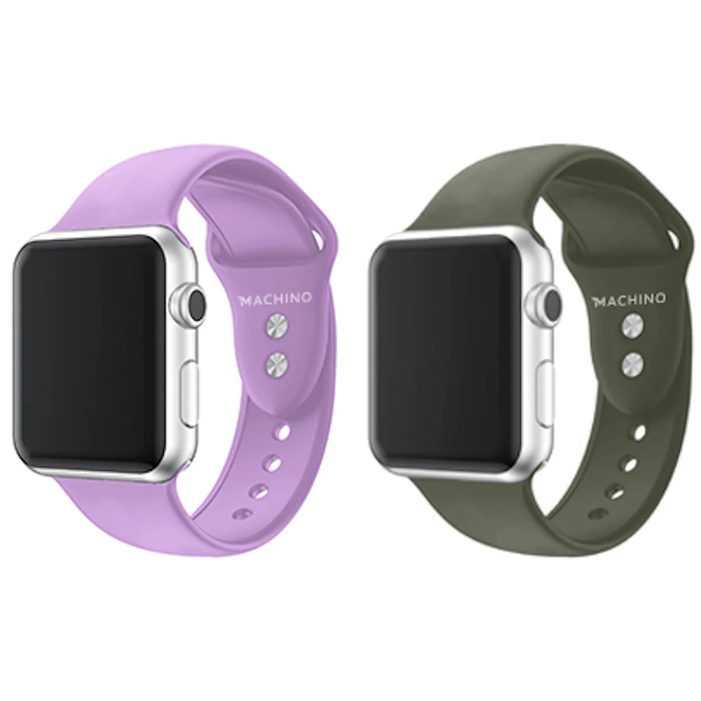 MACHINO Silicone Strap (2pcs Pack) for Apple Watch 42/44/45/46/49mm - Lavender & Olive