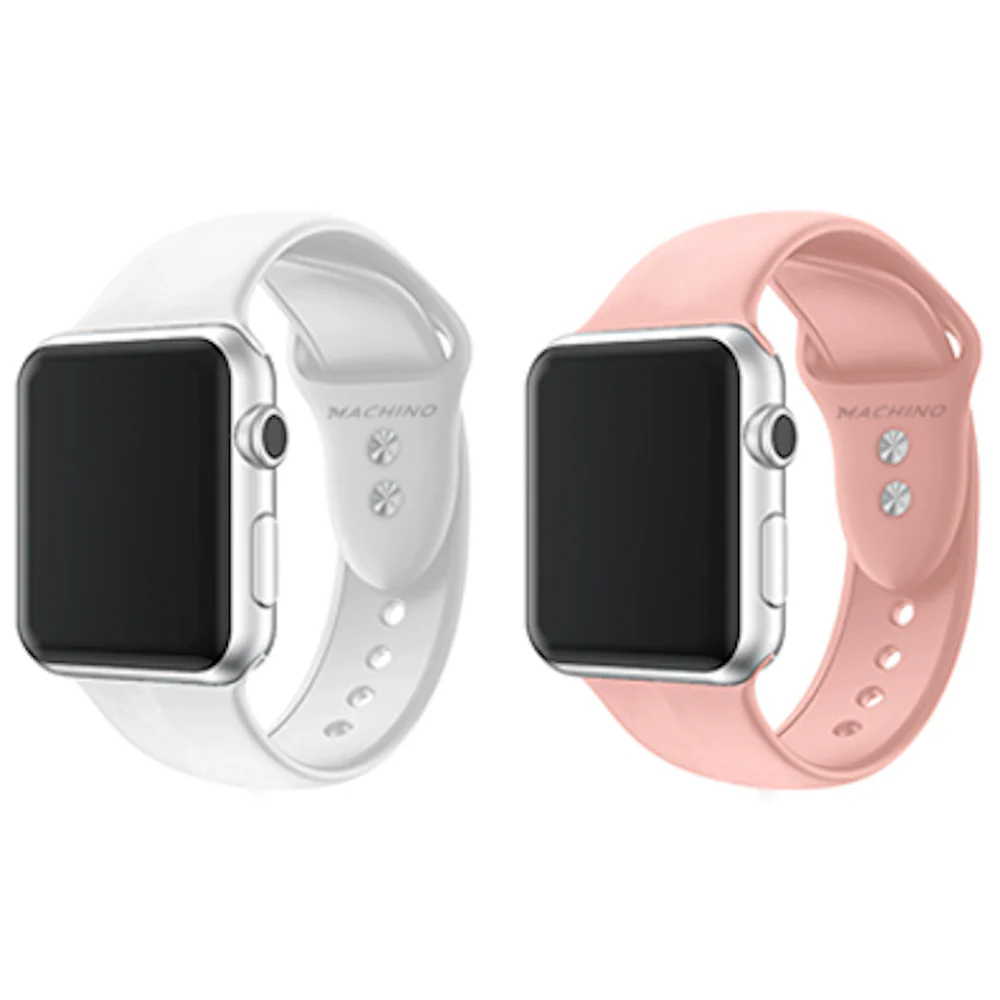 MACHINO Silicone Strap (2pcs Pack) for Apple Watch 42/44/45/46/49mm - White & Pink