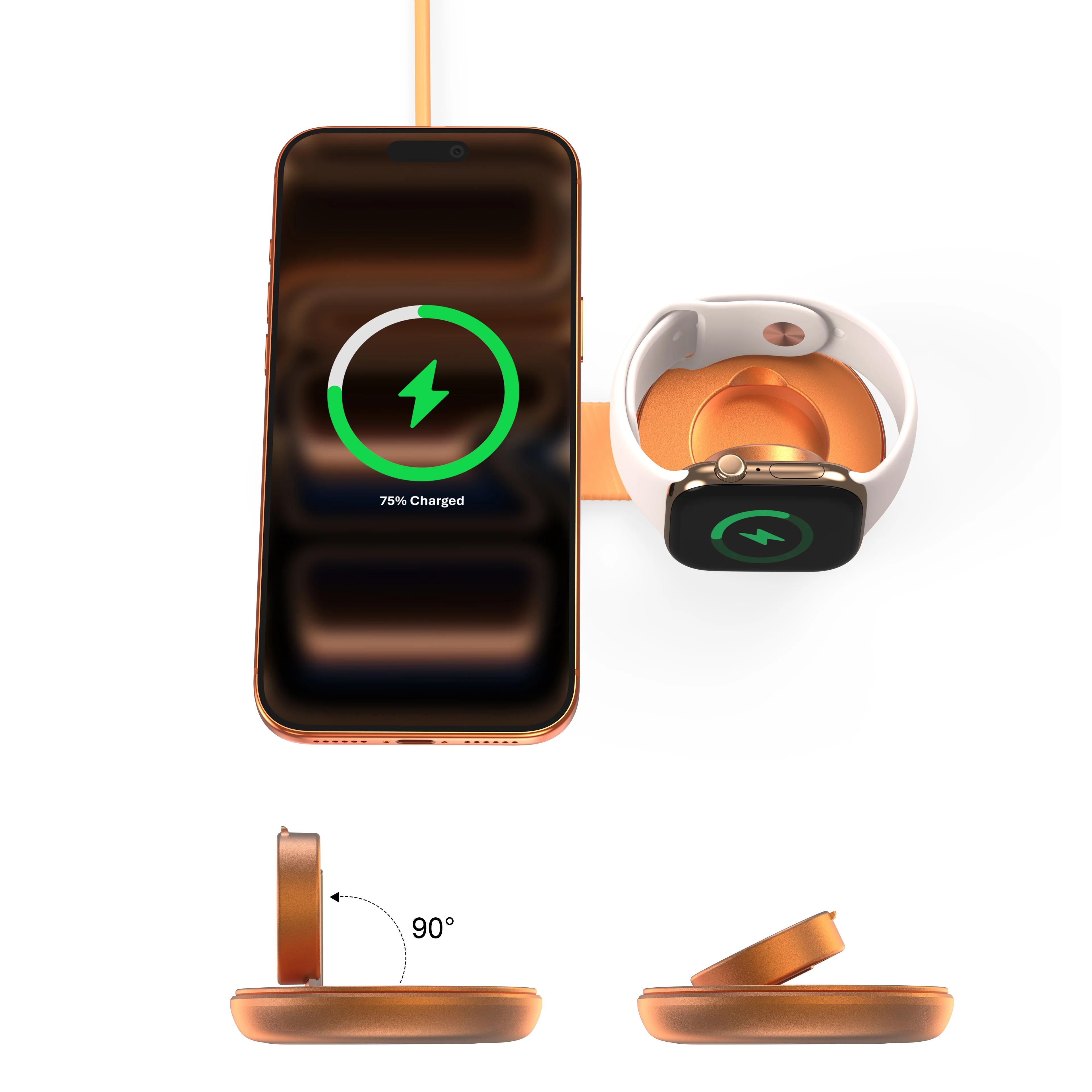 Mazer MagPad Duo2 Qi2.2 Certified 25W 2-in-1 Foldable Wireless Charging Pad Sunset Gold - Image 9