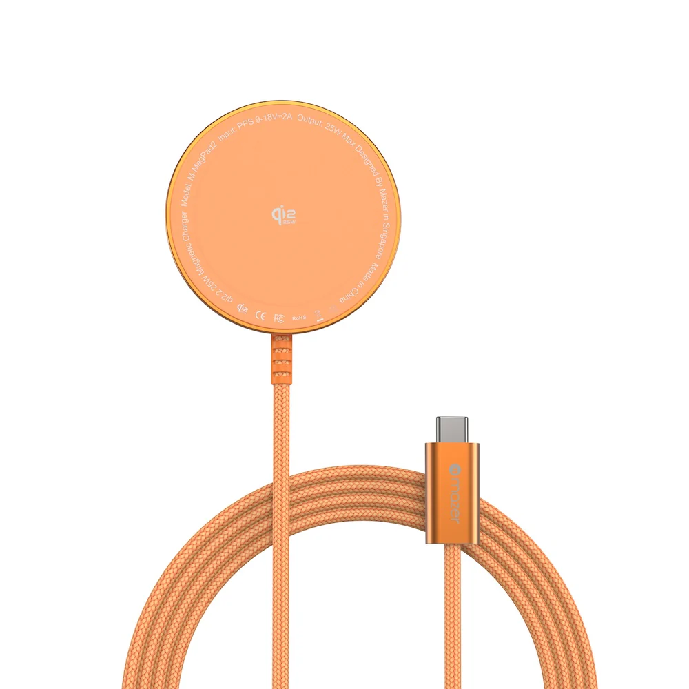 Mazer MagPad2 Qi2.2 Certified 25W Wireless Charging Pad Sunset Orange - Image 4