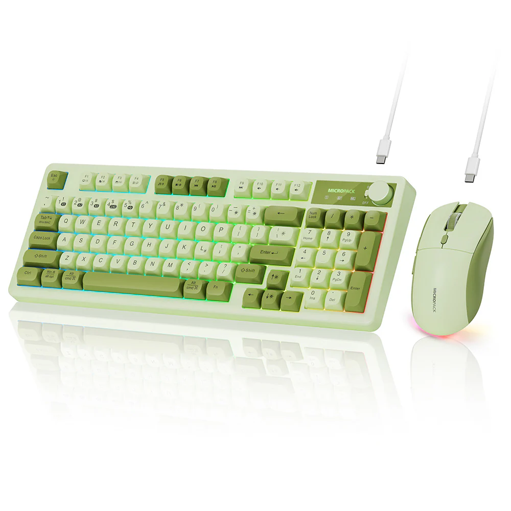 MicroPack Rechargeable Wireless Keyboard and Mouse Combo Green - Image 3