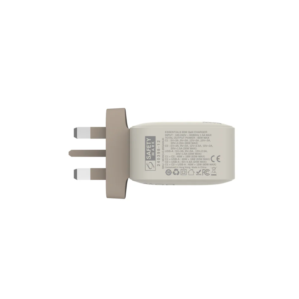 Monocozzi ESSENTIALS | 65W 3-Ports USB C USB A GaN Charger (UK) - Sand - Image 6