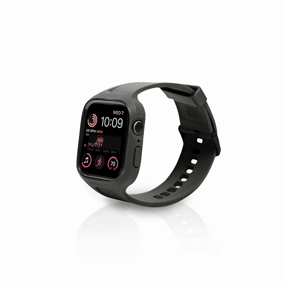 Monocozzi ESSENTIALS | Hybrid Soft Plastic Case with Strap for Apple Watch 45/44mm - Black