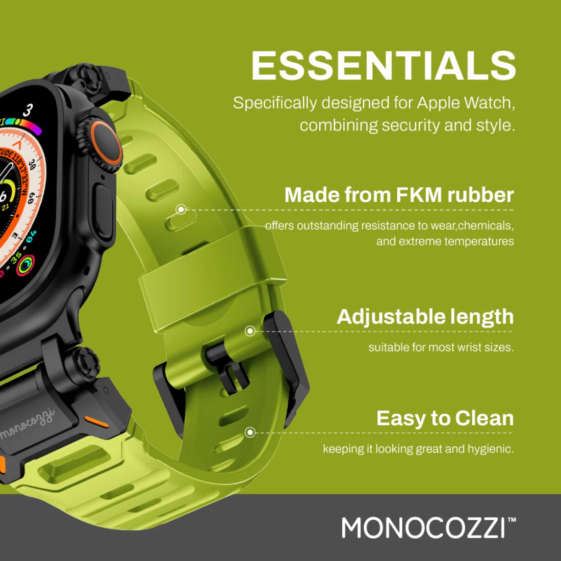 Monocozzi ESSENTIALS Robust FKM Rubber Strap 44/45/46/49mm Olive - Image 8