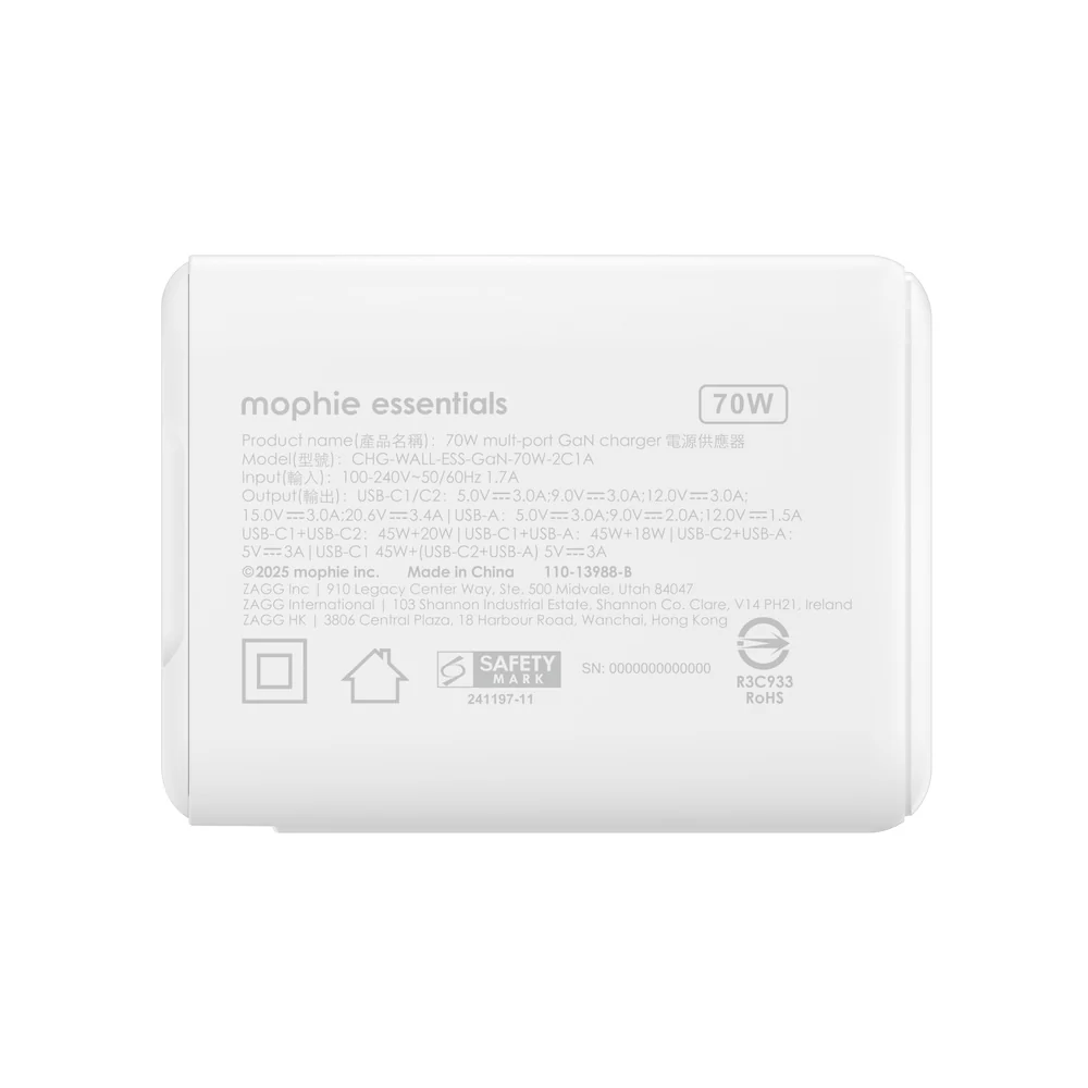 Mophie Essentials 70W GaN Wall Charger 3 with Travel Plugs - White - Image 12