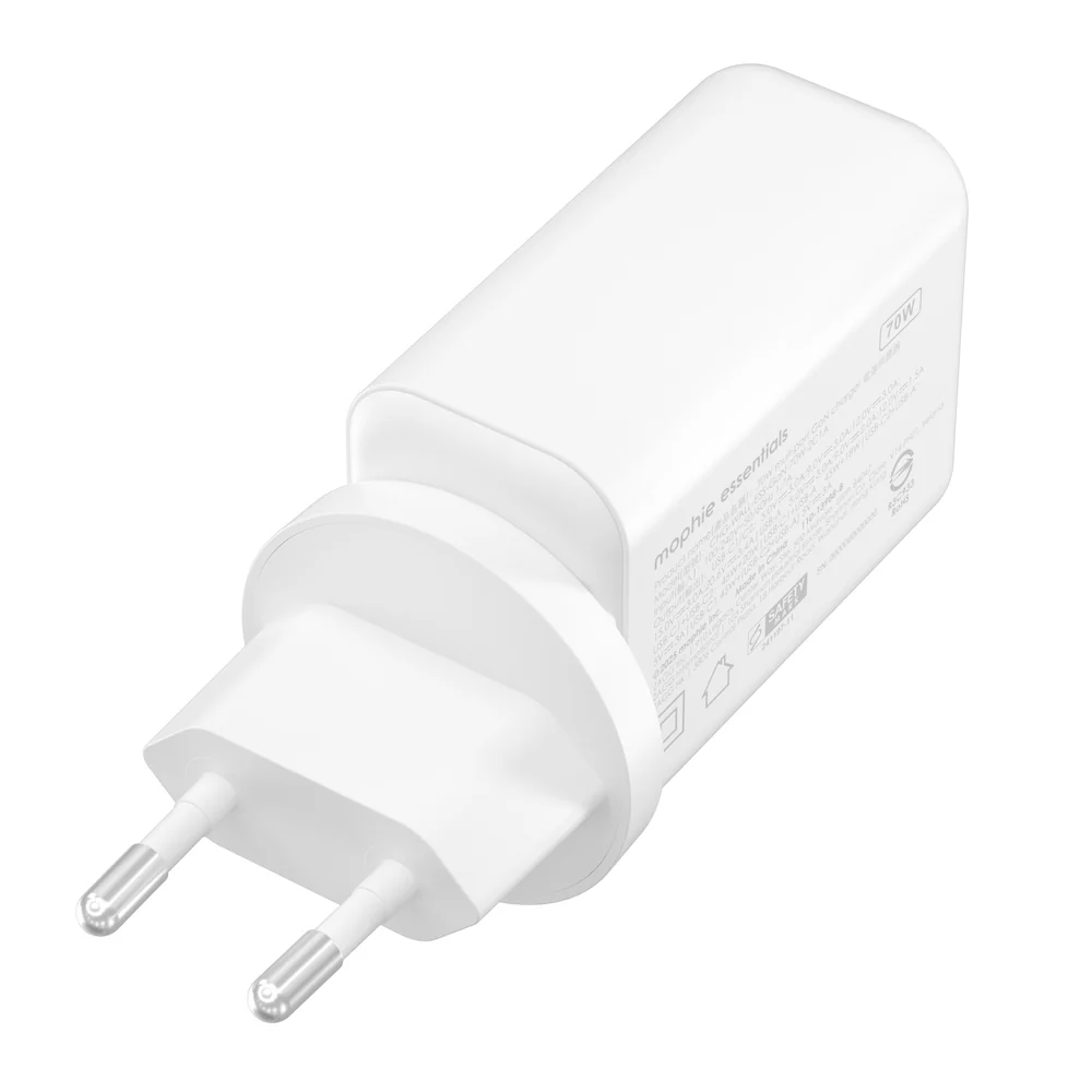 Mophie Essentials 70W GaN Wall Charger 3 with Travel Plugs - White - Image 7