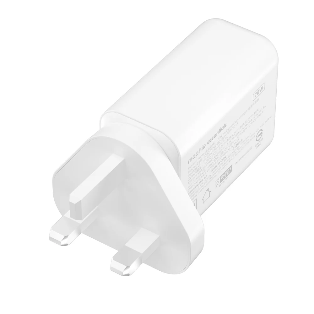 Mophie Essentials 70W GaN Wall Charger 3 with Travel Plugs - White - Image 8