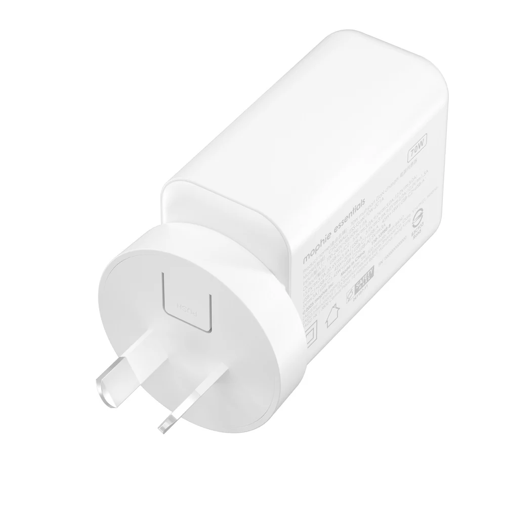 Mophie Essentials 70W GaN Wall Charger 3 with Travel Plugs - White - Image 9