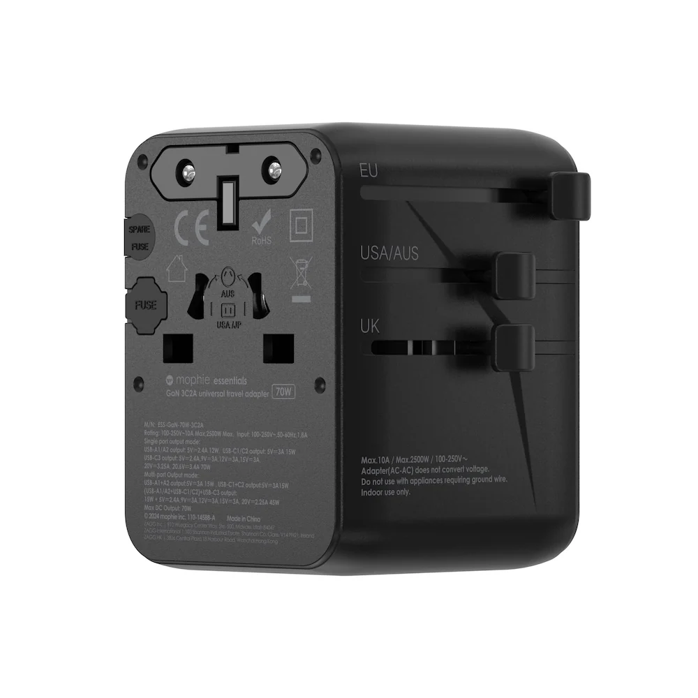 Mophie Essentials 70W GaN 5 Ports + AC Travel Adapter - Black - Image 2