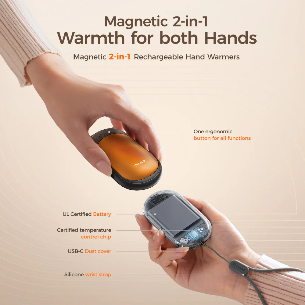 Ocoopa UT3 Lite Plus Hand Warmer Black/Orange - Image 5