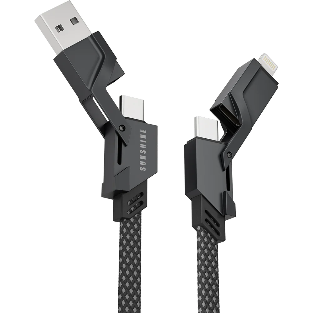 Sunshine 4-in-1 60W Zinc Alloy Fast Charge Cable 1m - Black