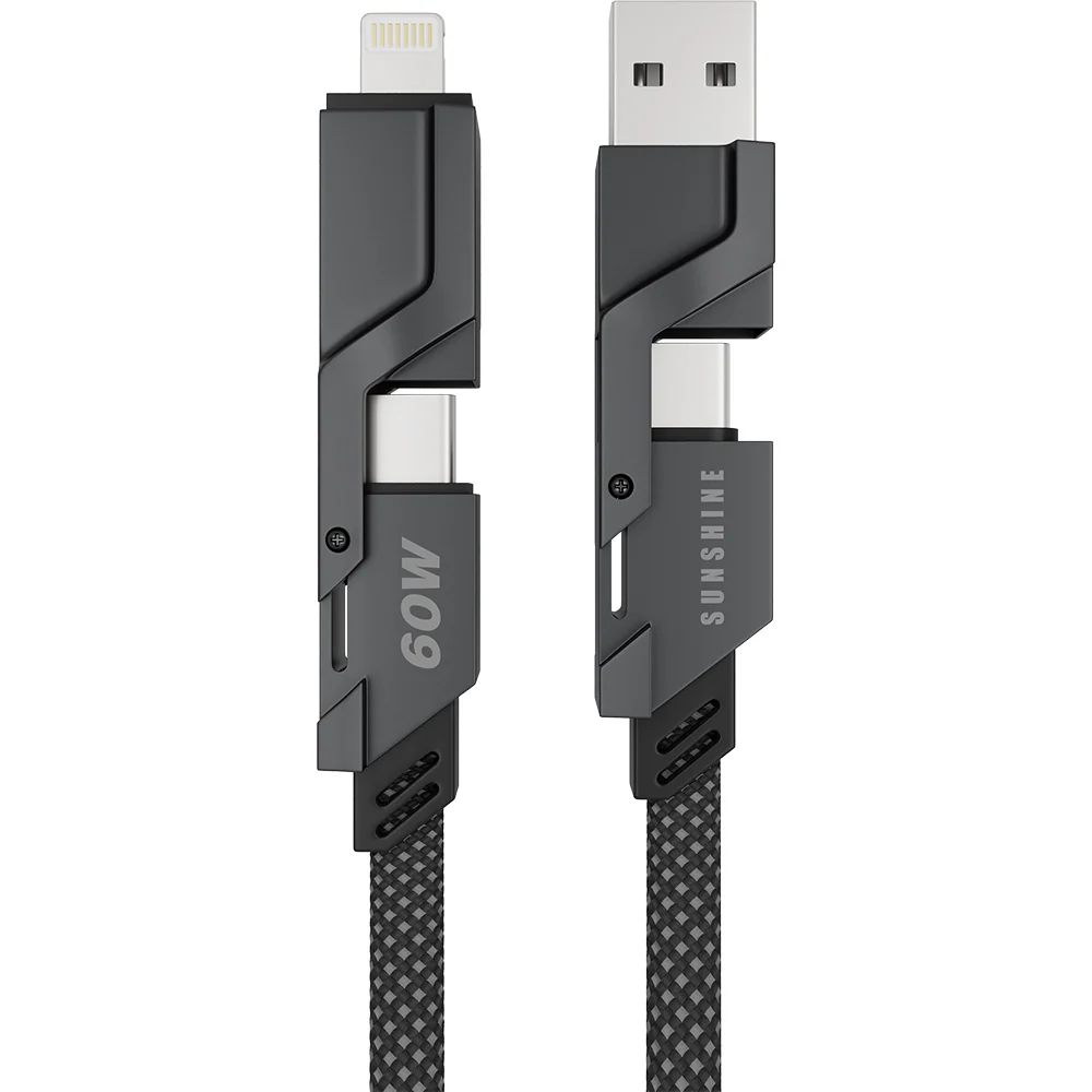Sunshine 4-in-1 60W Zinc Alloy Fast Charge Cable 1m - Black - Image 2