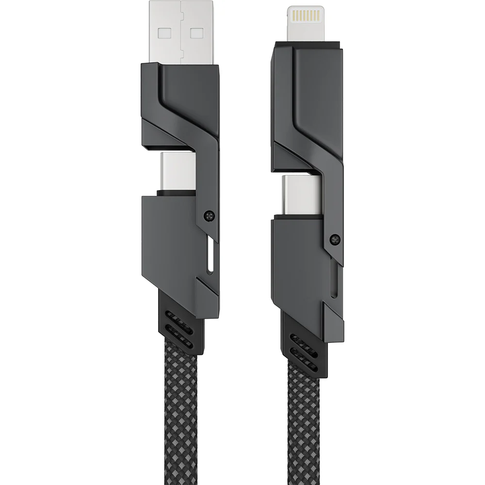Sunshine 4-in-1 60W Zinc Alloy Fast Charge Cable 1m - Black - Image 3