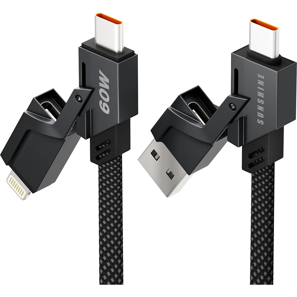 Sunshine 4-in-1 60W Zinc Alloy Fast Charge Cable 1m - Black - Image 4
