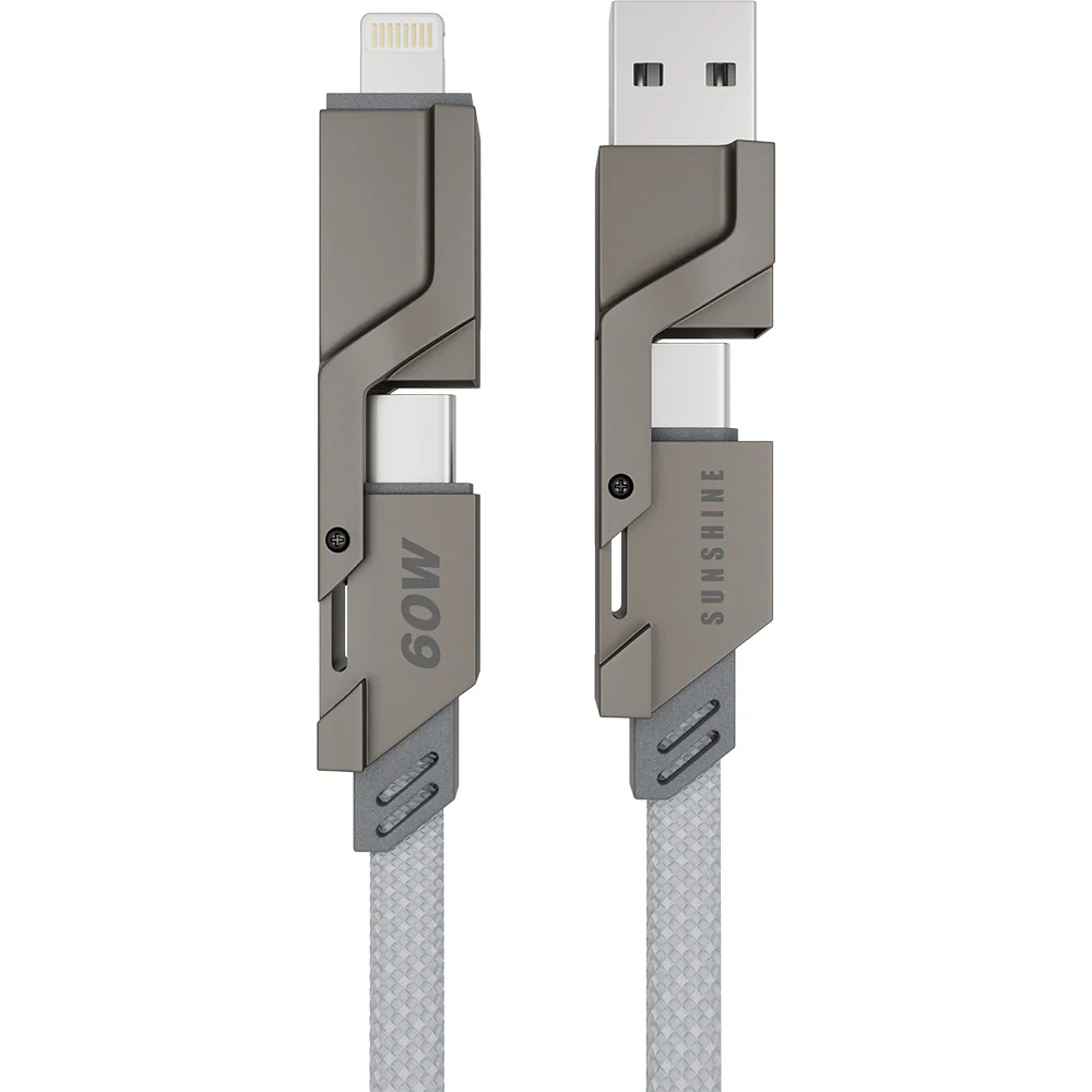 Sunshine 4-in-1 60W Zinc Alloy Fast Charge Cable 1m - Titanium - Image 2