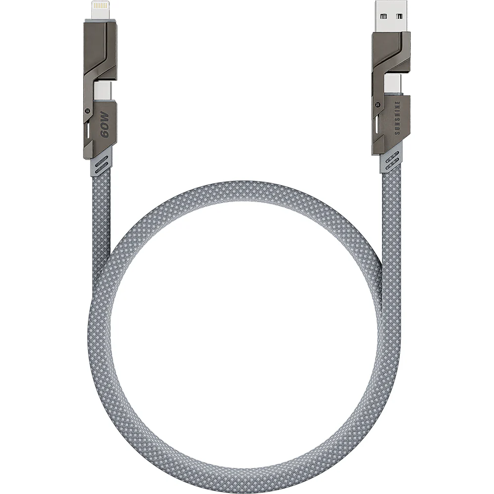 Sunshine 4-in-1 60W Zinc Alloy Fast Charge Cable 1m - Titanium - Image 5