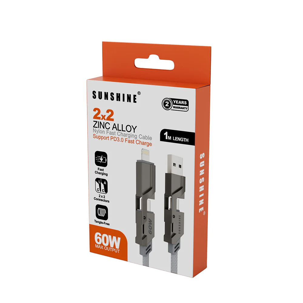 Sunshine 4-in-1 60W Zinc Alloy Fast Charge Cable 1m - Titanium - Image 6