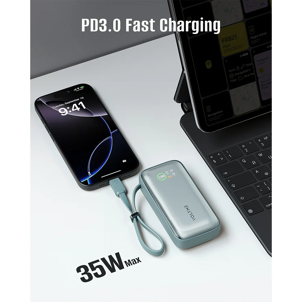 Voltme Hypercore Z 10K mAh PowerBank with Built-in USB-C Cable Ocean - Image 2