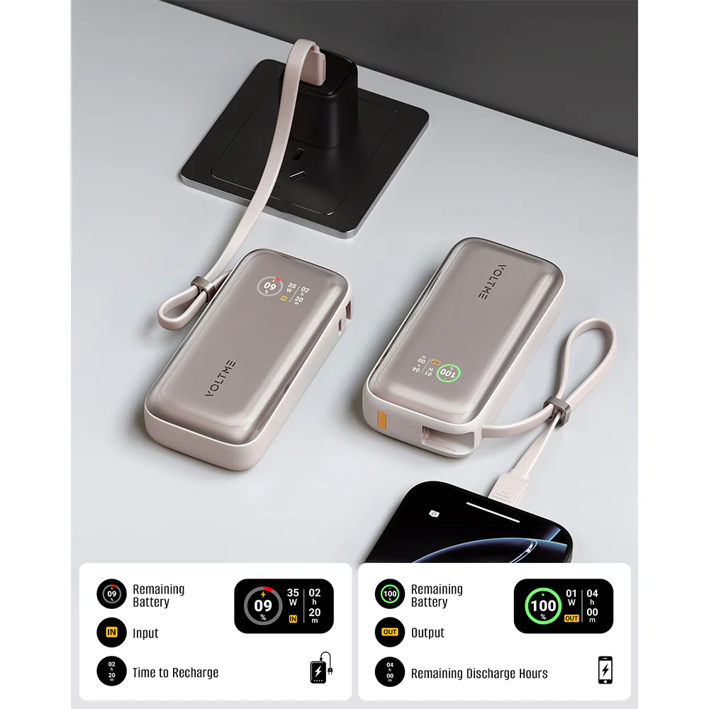 Voltme Hypercore Z 10K mAh PowerBank with Built-in USB-C Cable Sakura - Image 3