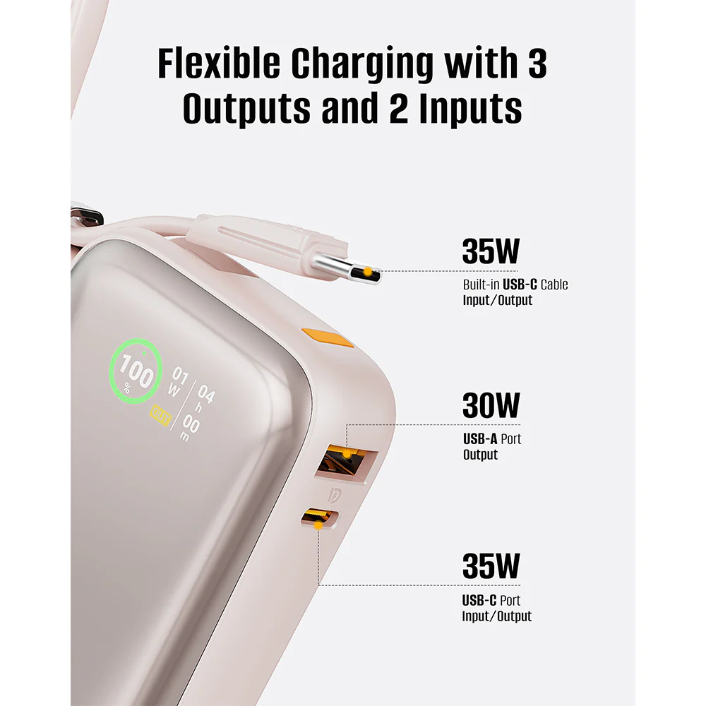 Voltme Hypercore Z 10K mAh PowerBank with Built-in USB-C Cable Sakura - Image 4
