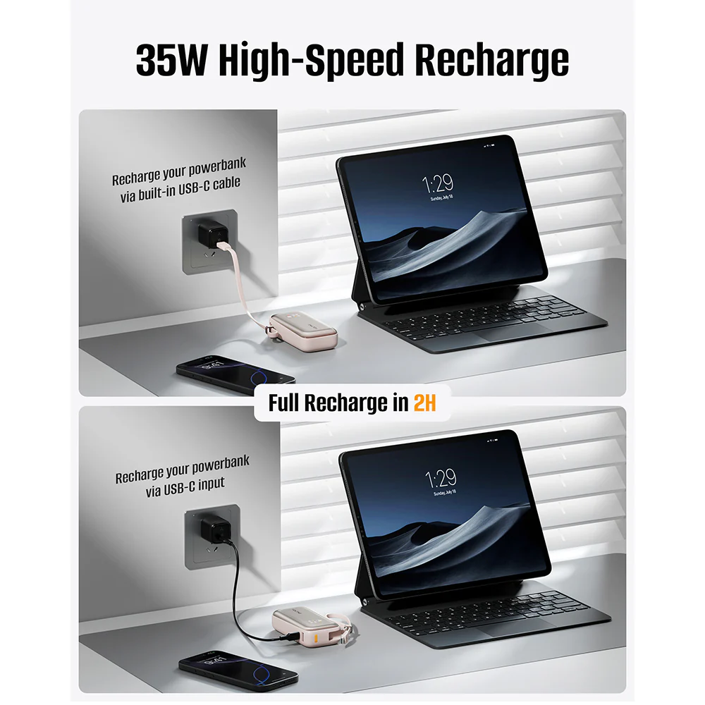 Voltme Hypercore Z 10K mAh PowerBank with Built-in USB-C Cable Sakura - Image 6