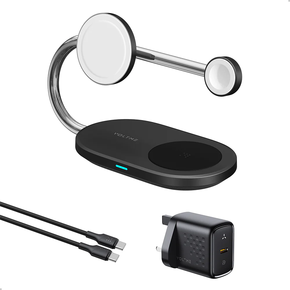 Voltme MagPak Qi2 15W 3-in-1 Wireless Charger with 40W Wall Plug + 1.5m Cable Black